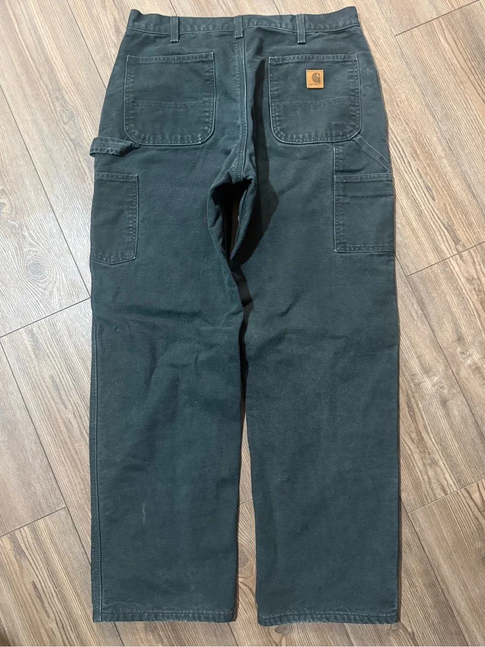 VTG Carhartt B111 BLK Flannel Lined Carpenter Dungaree Pants Black 34x32